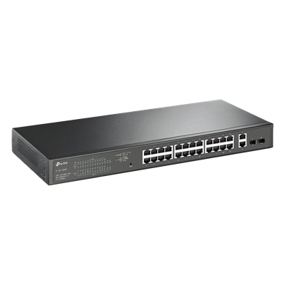 TP-LINK - Switch PoE Administrable / 26 Puertos RJ45 Gigabit / 2 Puertos SFP / 24 Puertos PoE 802.3af/at / 250W PoE / 56 Gbps / 41.7 Mpps