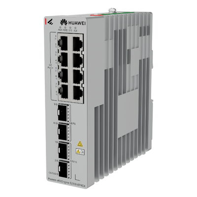 HUAWEI - Switch Industrial PoE+ / 8 Puertos Gigabit / 2 SFP + 2 SFP+ 10G / Riel DIN / Redundancia 1+1 / -40 a 75°C / IP40