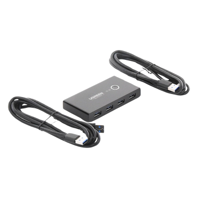 UGREEN - Conmutador USB / 4 Puertos USB 3.0 / 2 PC / Switch Manual / Alimentación Extra 5V / Cables 1.5 m (4.9 ft)