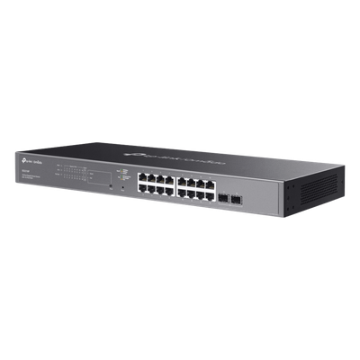 TP-LINK - Switch Smart 18 Puertos / 16 Puertos PoE+ 802.3af/at / 150 W / 2 Ranuras SFP / Switching 36 Gbps / Enrutamiento Estático L2+ / Fanless / Rack 440 mm (17.3 in)