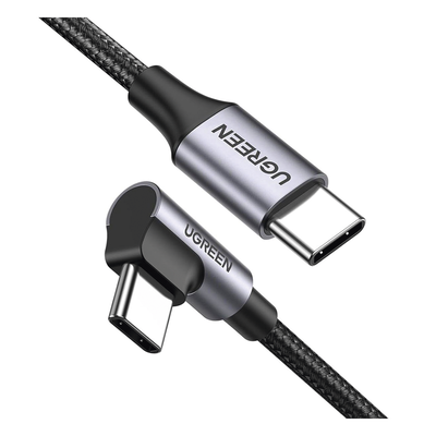 UGREEN - Cable USB-C a USB-C / 1 Metro (3.28 Pies) / Conector 90° / Carga 60W / 480 Mbps / Nylon Trenzado / Aluminio