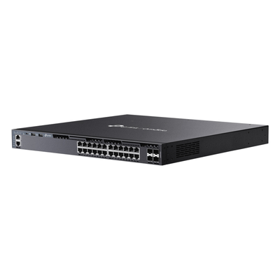 TP-LINK - Switch L3 Gestionable PoE+ / 24 Puertos Gigabit / 4 Slots 10G SFP+ / Stacking 80 Gbps / PoE 720W / Redundancia N+1