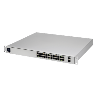UBIQUITI - Switch PoE administrado / 24 puertos Gigabit / 2 SFP+ 10G / 400W / Capa 3 / Sin ventiladores / 1U rack