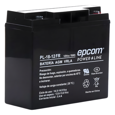 EPCOM POWERLINE - Batería 12 Vcc / 18 Ah / UL / AGM-VRLA / Retardante a la flama / Para uso en equipo electrónico,Alarmas de intrusión / Incendio/ Control de acceso / Video Vigilancia / Terminales tipo M5 ( HEX ) / Cargador recomendado CHR-80.