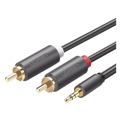 UGREEN - Cable de Audio 3.5mm a 2 RCA Macho / 5 Metros (16.40 Pies) / Blindaje Múltiple / Conectores Oro 24K / TPE Ecológico / ABS