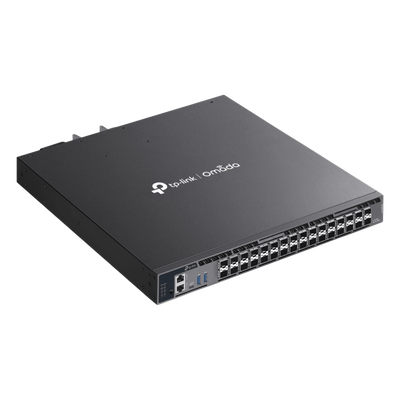 TP-LINK - Switch Gestionado L3+ / 26 Puertos SFP+ 10G / 6 Puertos SFP28 10G/5G / 820 Gbps Capacidad Conmutación / Apilamiento 4 Unidades / Redundancia PSU