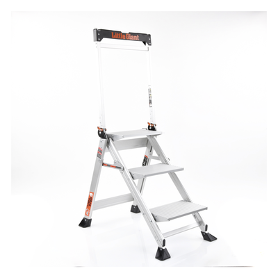 LITTLE GIANT LADDER SYSTEMS - Escalera de Tijera / 3 Peldaños Jumbo / Altura 0.67 m (2.2 ft) / Capacidad 170 kg (375 lbs) / Barra Anti-caídas / Almohadillas Antideslizantes