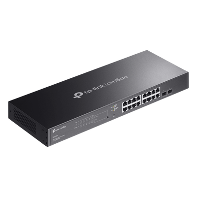TP-LINK - Switch Smart 18 Puertos / 16 Puertos PoE+ 802.3af/at / 150 W / 2 Ranuras SFP / Switching 36 Gbps / Enrutamiento Estático L2+ / Fanless / Rack 440 mm (17.3 in)