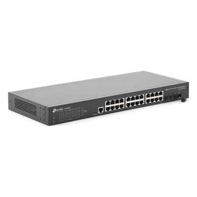 TP-LINK - Switch Administrable L2+/L3 / 24 Puertos Gigabit / 4 Puertos SFP+ 10G / 128 Gbps / Sin Ventilador / Omada SDN