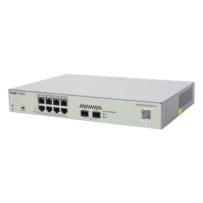 RUIJIE - Switch Administrable PoE+ / 8 Puertos Gigabit / 2 SFP 1Gb / Capacidad 20 Gbps / Sin Ventilador / 125W PoE