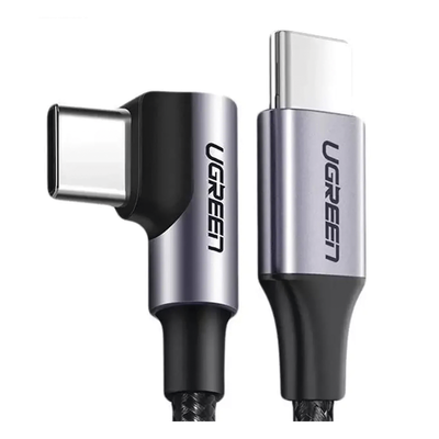 UGREEN - Cable USB-C a USB-C / 1 Metro (3.28 Pies) / Conector 90° / Carga 60W / 480 Mbps / Nylon Trenzado / Aluminio