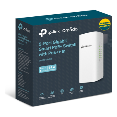TP-LINK - Switch PoE para Exterior / 5 Puertos Gigabit / PoE++ 90W IN / 4x PoE+ 64W OUT / IP55 / 10 Gbps / Gestión Omada