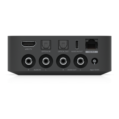 UBIQUITI - Streamer de Audio Digital / PoE o 12 VCC / Wi-Fi 6 / HDMI eARC / RCA / Óptico / USB-C / Multi-Zona 32 Dispositivos / AirPlay y Spotify Connect