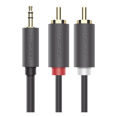 UGREEN - Cable de Audio 3.5mm a 2 RCA Macho / 5 Metros (16.40 Pies) / Blindaje Múltiple / Conectores Oro 24K / TPE Ecológico / ABS