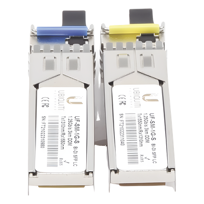 UBIQUITI - UFiber Módulo SFP, transceptor MiniGibic MonoModo 1.25 Gbps, distancia 3km, un conector LC, incluye 2 tranceptores