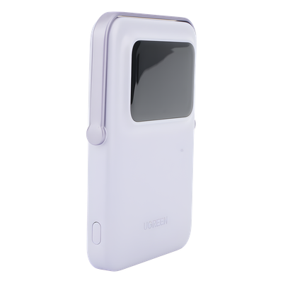 UGREEN - Power Bank Inalambrico | 5000mAh | 7.5W  |  Con Emojis de Estado | Carga Rápida USB-C Bidireccional  | Pantalla TFT  Inteligente | 13 niveles de Proteccion | Con Holder | Color Purple.