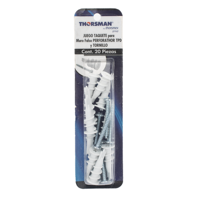 THORSMAN - Kit de Fijación Autoperforable / 10 Unidades / Carga 5 kg / Tornillo 10 mm x 38 mm / Tablaroca y Mampostería / Nylon Reforzado / -40°C a +80°C