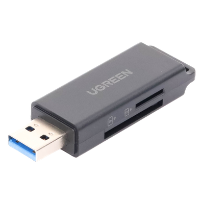 UGREEN - Lector de Tarjetas USB 3.0 / Doble Ranura TF/SD Simultánea / Transferencia 5 Gbps / Soporte 2 TB / Compacto con Llavero