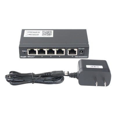 RUIJIE - Switch Administrable / 5 Puertos Gigabit / Capacidad 10 Gbps / Gestión Cloud y Móvil / 16 VLANs / 5W Máximo