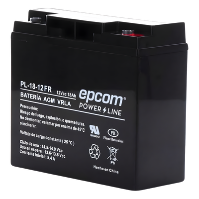 EPCOM POWERLINE - Batería 12 Vcc / 18 Ah / UL / AGM-VRLA / Retardante a la flama / Para uso en equipo electrónico,Alarmas de intrusión / Incendio/ Control de acceso / Video Vigilancia / Terminales tipo M5 ( HEX ) / Cargador recomendado CHR-80.