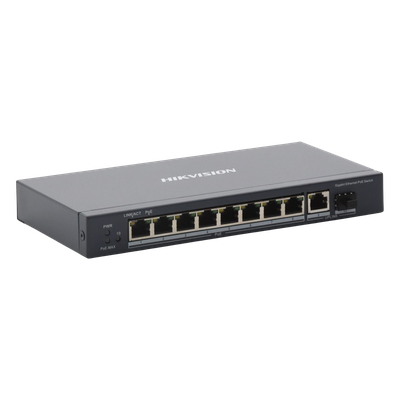 HIKVISION - Switch Gigabit PoE+ / No Administrable / 8 Puertos 1000 Mbps PoE+ / 1 Puerto 1000 Mbps de Uplink + 1 Puerto SFP / 110 Watts