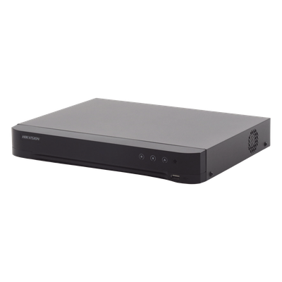 HIKVISION - DVR 8 Canales TurboHD + 8 Canales IP / 8 Megapixel (4K) / Acusense (Evita Falsas Alarmas) / Audio por Coaxitron / 1 Bahía de Disco Duro / 8 Entradas de Alarma / 4 Salidad de Alarma / H.265+