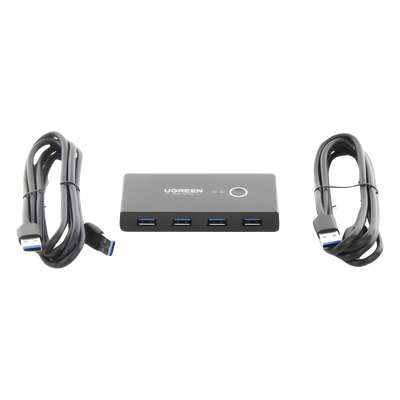 UGREEN - Conmutador USB / 4 Puertos USB 3.0 / 2 PC / Switch Manual / Alimentación Extra 5V / Cables 1.5 m (4.9 ft)