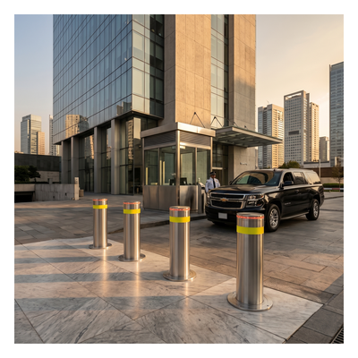 ACCESSPRO - Bolardo Hidráulico Antiembestida / 220 mm × 600 mm (0.72 ft × 1.97 ft) / Acero Inoxidable 304 / 200,000 J / Ciclo 4 s / 100 Ciclos/h