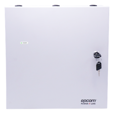 EPCOM POWERLINE - Fuente de Poder con Respaldo / 12VDC @ 10A / 8 Salidas Independientes / Conversión 115VAC a 12-24VDC / Batería 40Ah / Interfaz FACP / Supervisión AC y Batería / Montaje en Pared