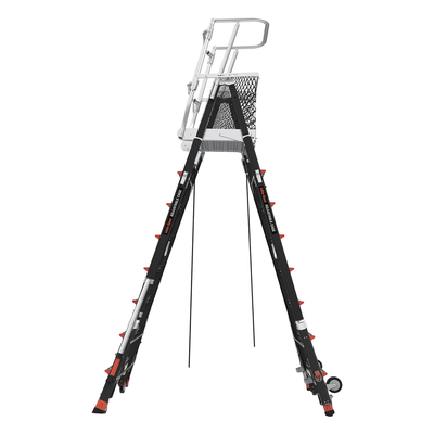 LITTLE GIANT LADDER SYSTEMS - Escalera de Fibra de Vidrio con Jaula / Ajuste de Altura 8' a 14' (2.44 a 4.27 m) / Carga Máxima 170 kg (375 lb) / Nivelación en Ruedas Ratchet™ / Peso 58.5 kg (129 lb)