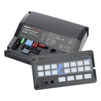 SIGNALPRO - Sirena Vehicular / Amplificador Clase D 200W / Controlador Deslizante 19 Botones / 12 Salidas Auxiliares / Grabación 20 Segundos