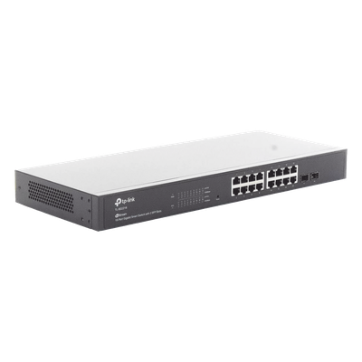TP-LINK - Switch Administrable / 16 Puertos Gigabit RJ45 / 2 Puertos SFP 1G / Rendimiento 36 Gbps / Sin Ventilador / Gestión Centralizada OMADA