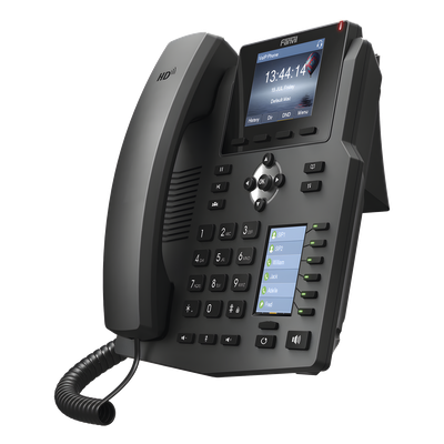 FANVIL - Teléfono IP empresarial para 4 líneas SIP con 2 pantallas LCD, 6 teclas BLF/DSS, conferencia de 3 vías, PoE