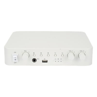 HIKVISION - Amplificador de Audio / 2 Canales / 30 W por Canal / Bluetooth / USB / RCA / Micrófono / Cobertura 30 m (98.4 ft)