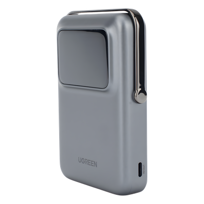 UGREEN - Power Bank Inalámbrico / 10000 mAh / Carga Inalámbrica 7.5W / USB-C 20W / Pantalla TFT con Emojis / Soporte Plegable / Succión Magnética 10N
