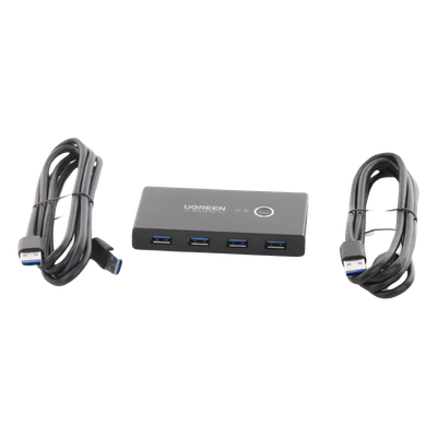 UGREEN - Conmutador USB / 4 Puertos USB 3.0 / 2 PC / Switch Manual / Alimentación Extra 5V / Cables 1.5 m (4.9 ft)