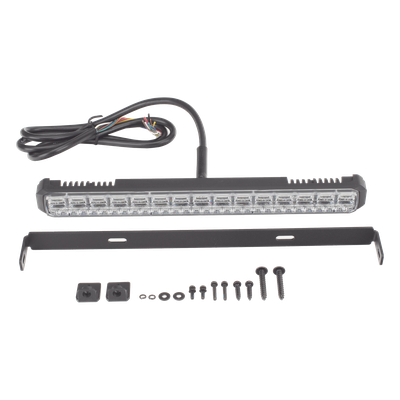 SIGNALPRO - Luz Auxiliar LED / 45 LEDs Tricolor Rojo/Azul/Blanco / 12-24 VDC / Lente Transparente / SAE / 11.42" / Halo Rojo Multifuncional