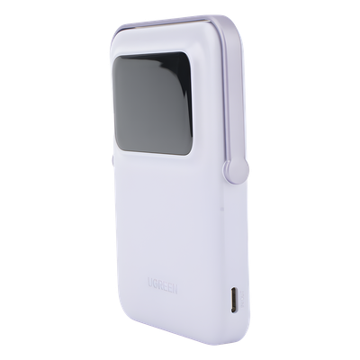 UGREEN - Power Bank Inalambrico | 5000mAh | 7.5W  |  Con Emojis de Estado | Carga Rápida USB-C Bidireccional  | Pantalla TFT  Inteligente | 13 niveles de Proteccion | Con Holder | Color Purple.