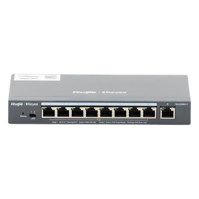RUIJIE - Switch Administrable PoE+ / 9 Puertos Gigabit / 8 Puertos PoE+ 802.3af/at / 120 W / Alcance Extendido 250 m (820.2 ft) / Sin Ventilador