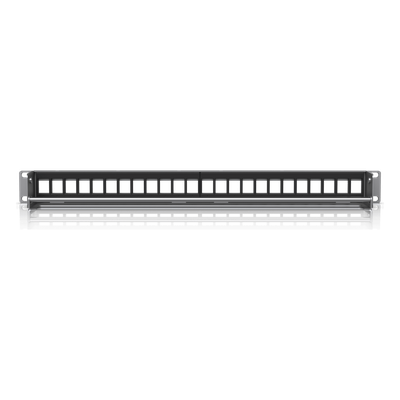 UBIQUITI - Panel Patch Keystone / 24 Puertos / 1U Rack 19" / Barra Gestión Cables / Acero SPCC / 17.4 x 2.5 x 1.7'