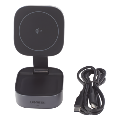 UGREEN - Cargador Inalámbrico 2 en 1 / Qi 2 15W / Base Auriculares 5W / Salida USB-C 5W / Potencia Total 25W / Protección Múltiple