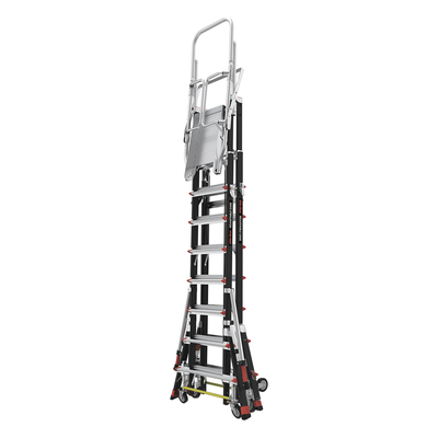 LITTLE GIANT LADDER SYSTEMS - Escalera de Fibra de Vidrio con Jaula / Ajuste de Altura 8' a 14' (2.44 a 4.27 m) / Carga Máxima 170 kg (375 lb) / Nivelación en Ruedas Ratchet™ / Peso 58.5 kg (129 lb)