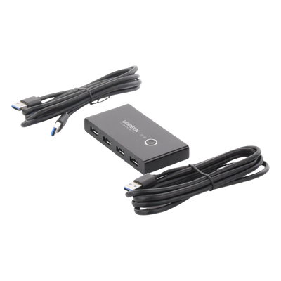 UGREEN - Conmutador USB / 4 Puertos USB 3.0 / 2 PC / Switch Manual / Alimentación Extra 5V / Cables 1.5 m (4.9 ft)