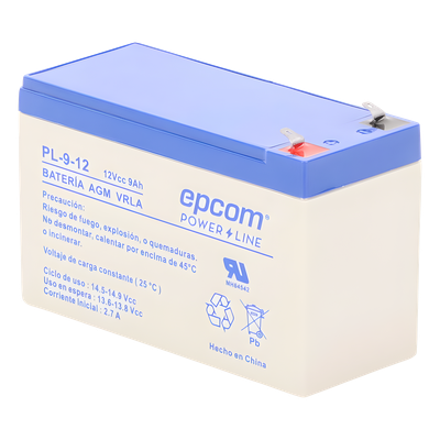 EPCOM POWERLINE - Batería 12 Vcc / 9 Ah / UL / Tecnología AGM-VRLA / Para uso en equipo electrónico Alarmas de intrusión / Incendio/ Control de acceso / Video Vigilancia / Terminales F1 / Cargador recomendado CHR-80.