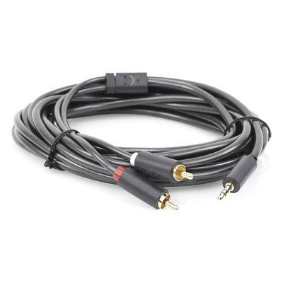 UGREEN - Cable de Audio 3.5mm a 2 RCA Macho / 5 Metros (16.40 Pies) / Blindaje Múltiple / Conectores Oro 24K / TPE Ecológico / ABS
