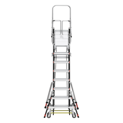LITTLE GIANT LADDER SYSTEMS - Escalera de Fibra de Vidrio con Jaula / Ajuste de Altura 8' a 14' (2.44 a 4.27 m) / Carga Máxima 170 kg (375 lb) / Nivelación en Ruedas Ratchet™ / Peso 58.5 kg (129 lb)
