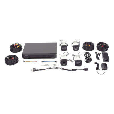 HIKVISION - Kit TurboHD / 3K 5 Megapixel / DVR 4 Canales / 4 Cámaras Bala / Dual Light 30 m (98.4 ft) / IP67 / Micrófono Integrado / Cables 18.3 m (60 ft)