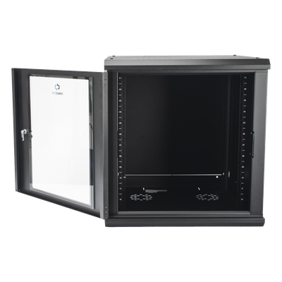 LINKEDPRO - Gabinete Rack de Pared / 12 Unidades / 19 Pulgadas / Carga 100 kg / Vidrio Templado / Acero Calibre 18 / Ventilación Superior 120 mm