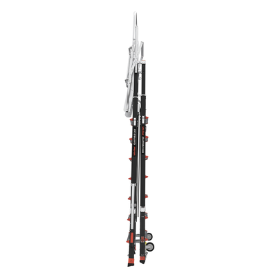LITTLE GIANT LADDER SYSTEMS - Escalera de Fibra de Vidrio con Jaula / Ajuste de Altura 8' a 14' (2.44 a 4.27 m) / Carga Máxima 170 kg (375 lb) / Nivelación en Ruedas Ratchet™ / Peso 58.5 kg (129 lb)