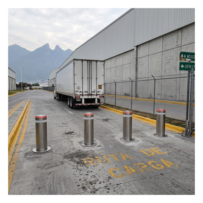 ACCESSPRO - Bolardo Hidráulico Antiembestida / 220 mm × 600 mm (0.72 ft × 1.97 ft) / Acero Inoxidable 304 / 200,000 J / Ciclo 4 s / 100 Ciclos/h